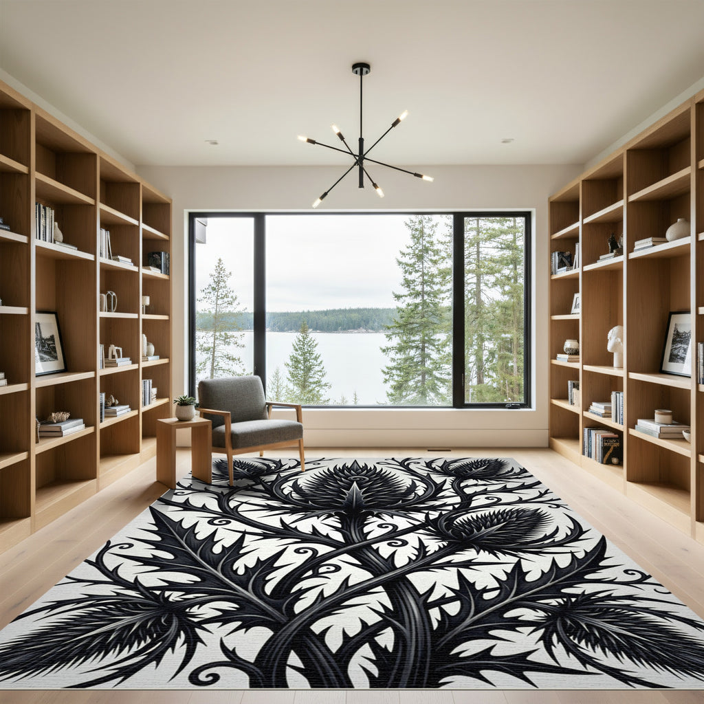 Black Thistle Vine Arrangement Rug