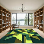 Modern Emerald and Lime Geometric Abstract Rug