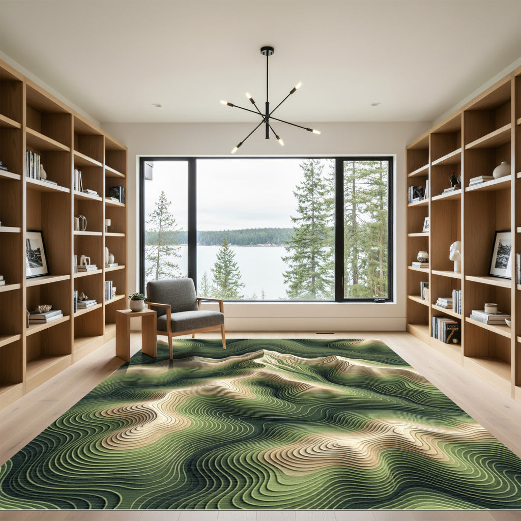 Sage Green Topographic Contour Landscape Rug