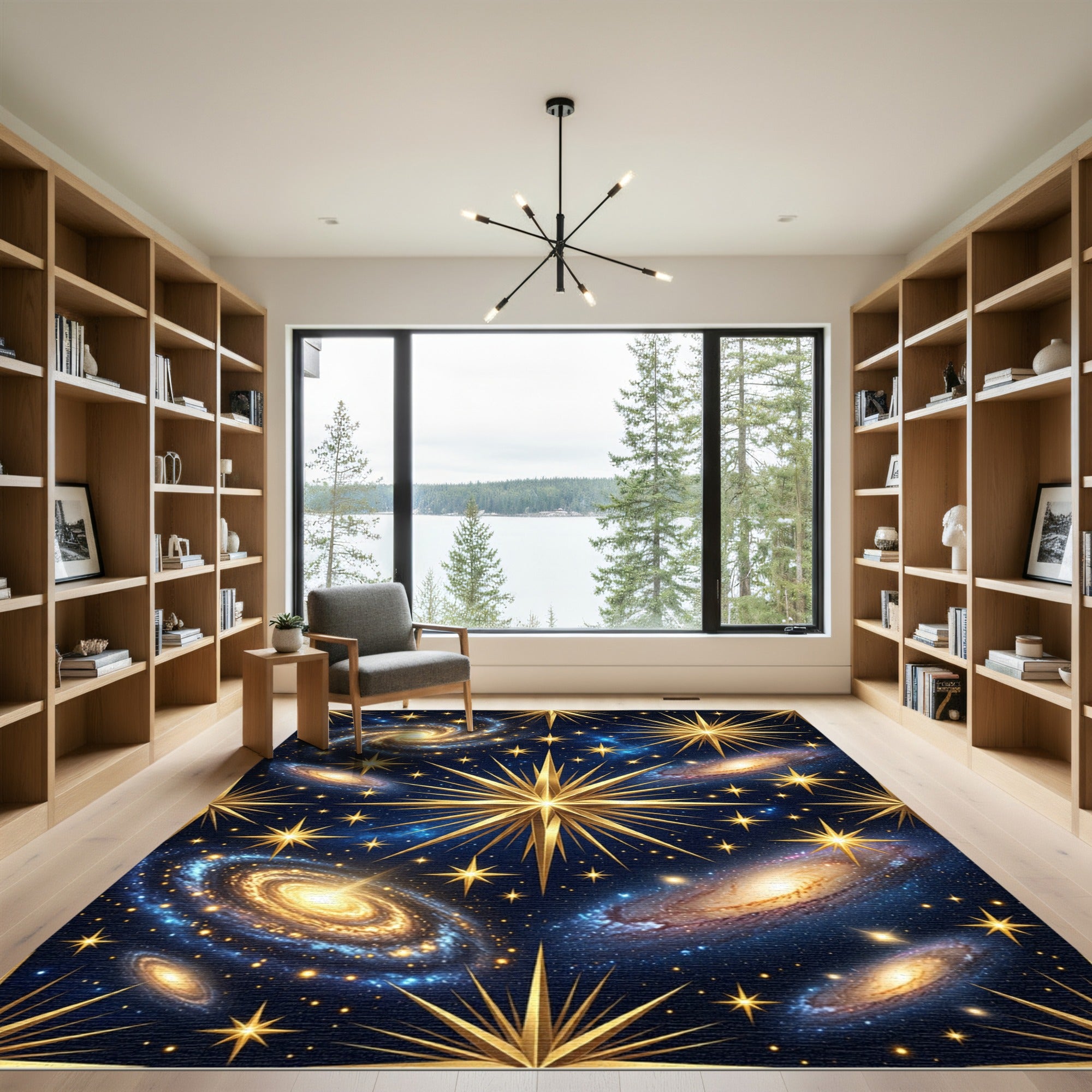 Golden Cosmic Starry Galaxy Celestial Rug