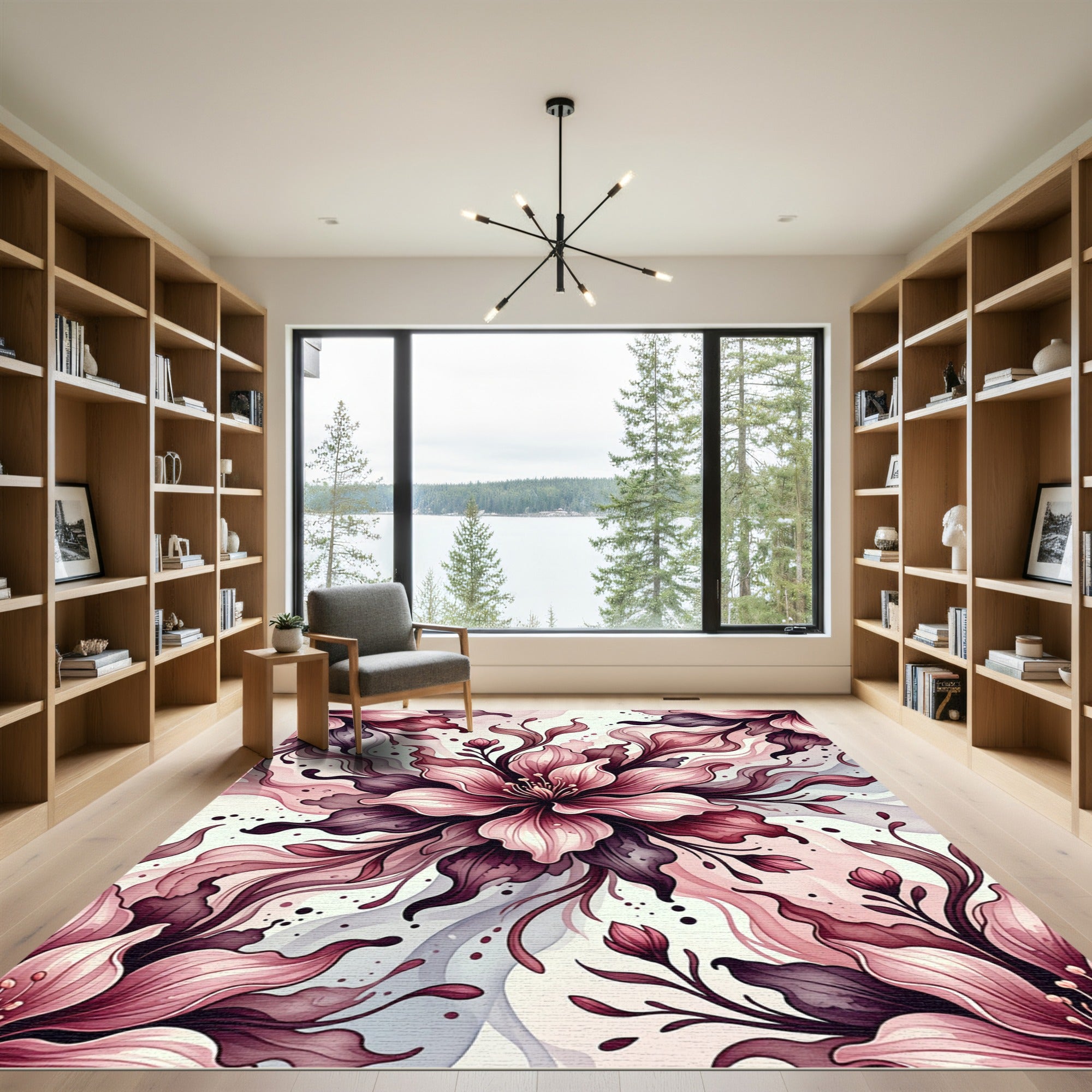 Ethereal Pink Floral Ink Flow Rug