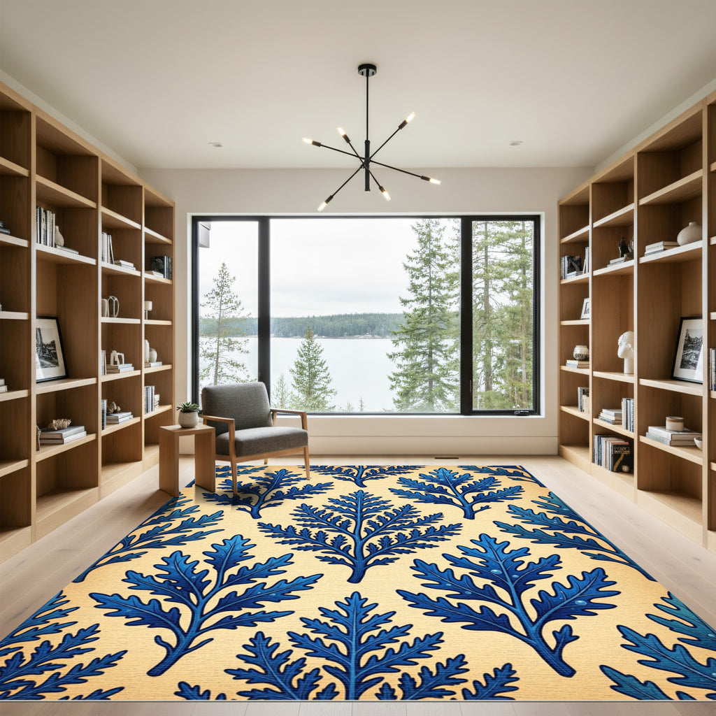 Indigo Botanical Fern Leaf Cream Backdrop Rug
