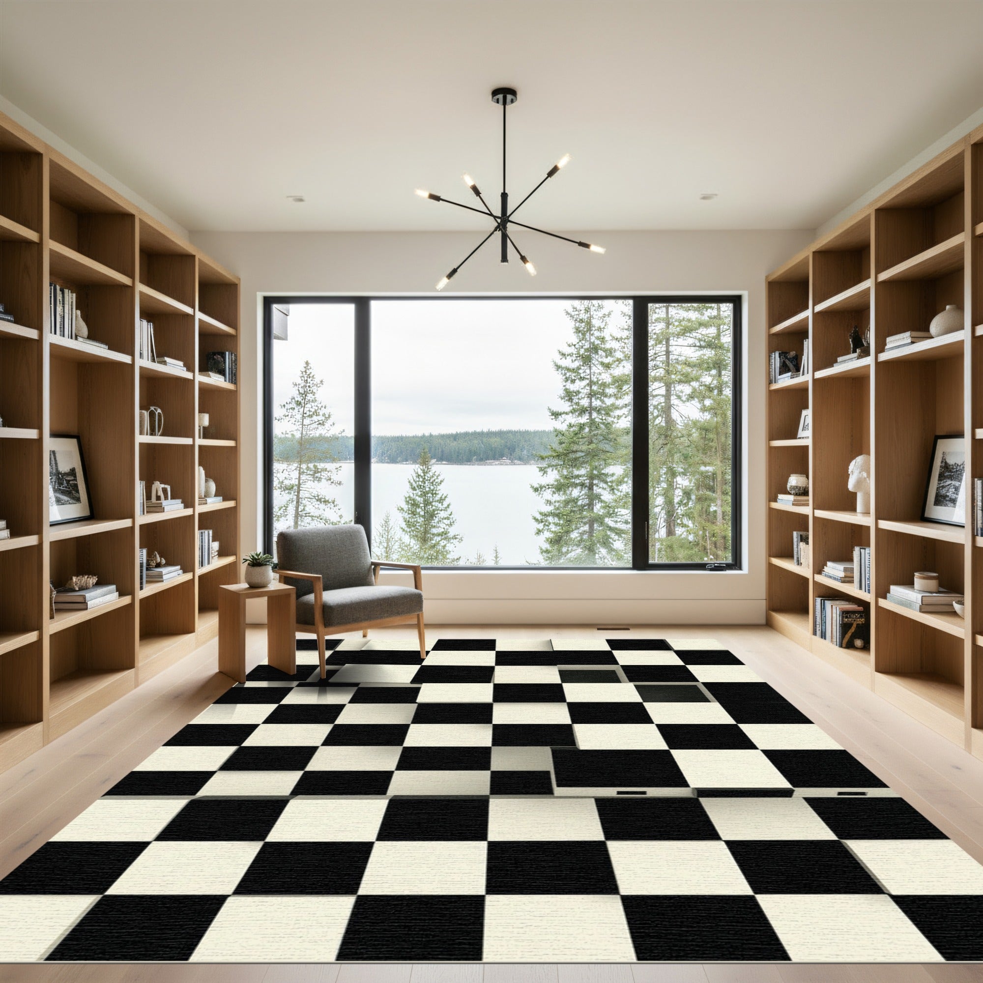 Monochrome Abstract Three Dimensional Checkerboard Rug