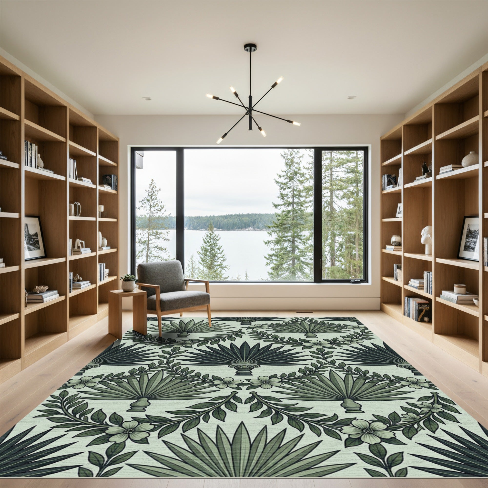 Jungle Green Palm Leaf Wreath Rug