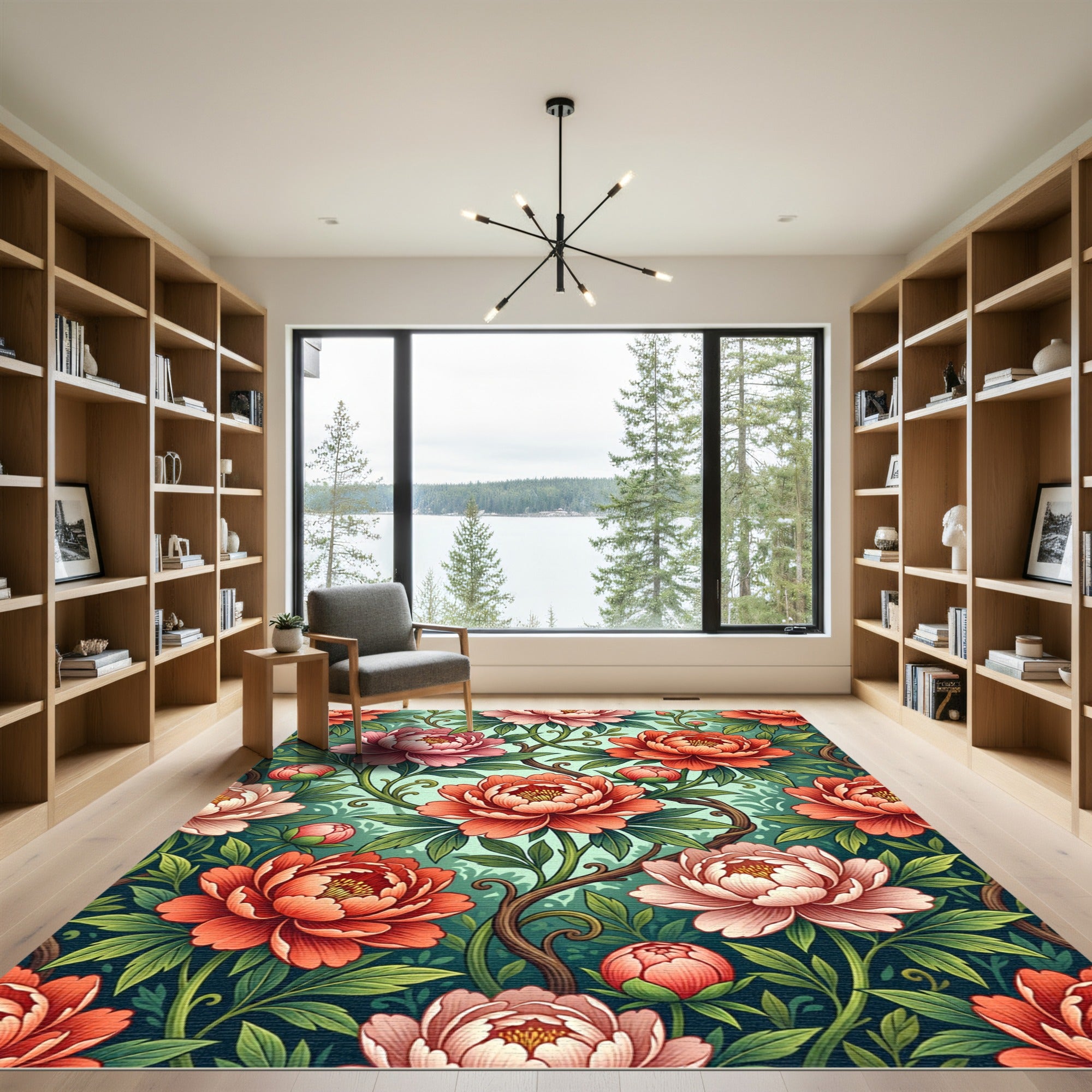 Coral Pink Peonies Garden Bloom Rug