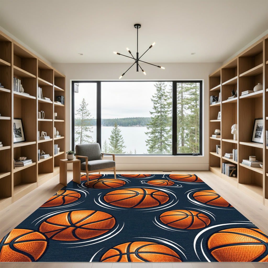 Dynamic Orange Basketball Motion Spheres Rug