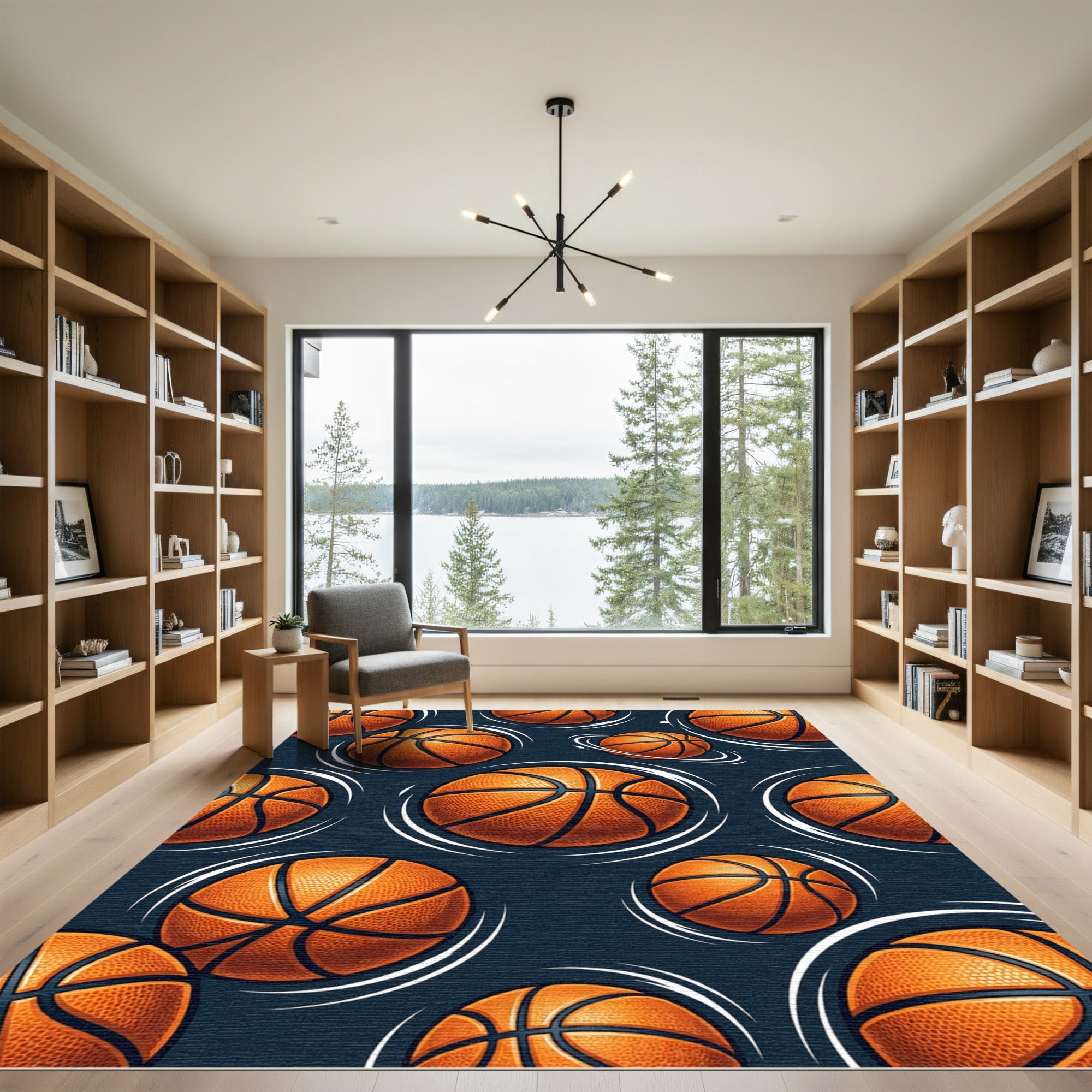 Dynamic Orange Basketball Motion Spheres Rug