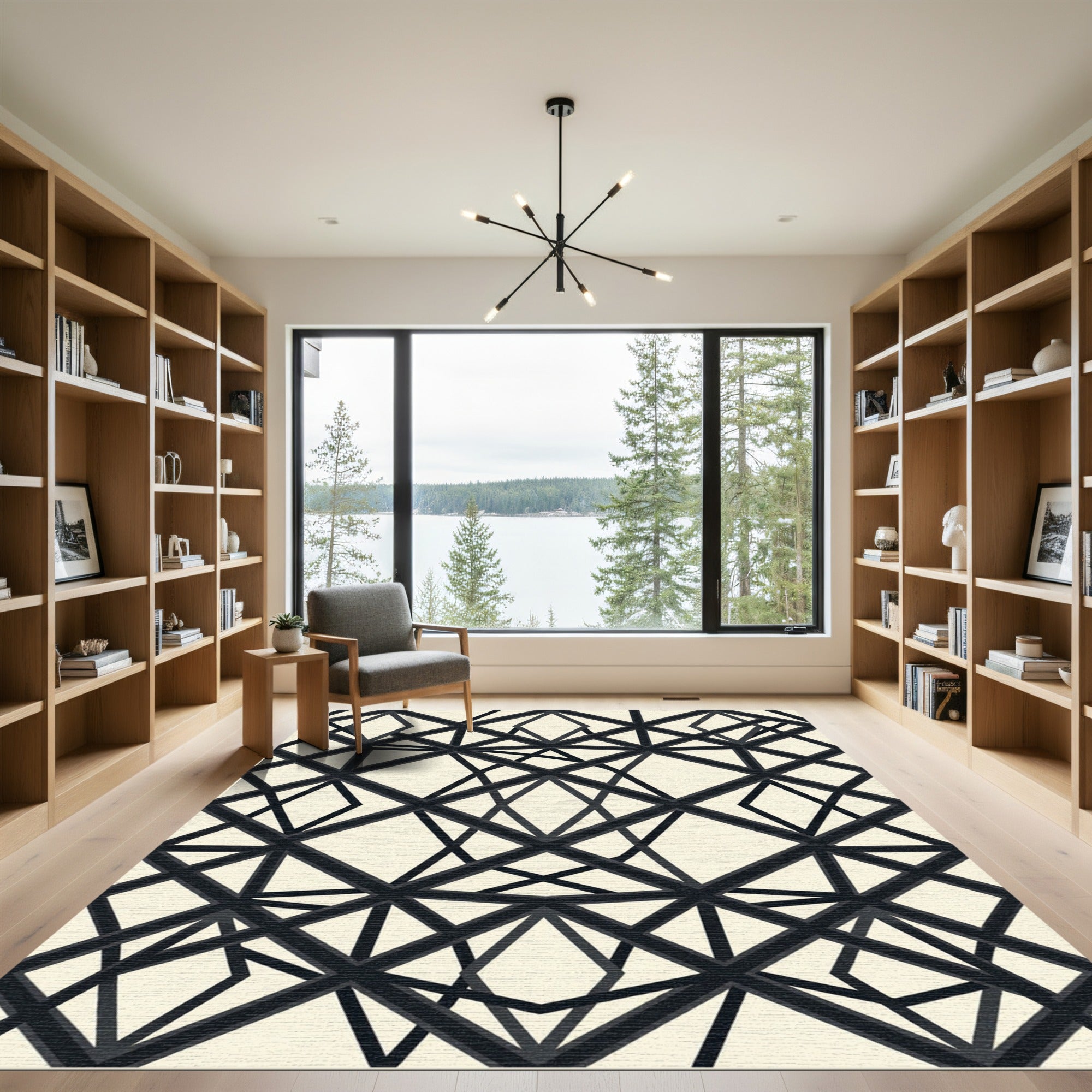 Monochrome Geometric Diamond Intersecting Lines Rug