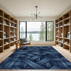 Deep Blue Woven Ribbon Texture Rug