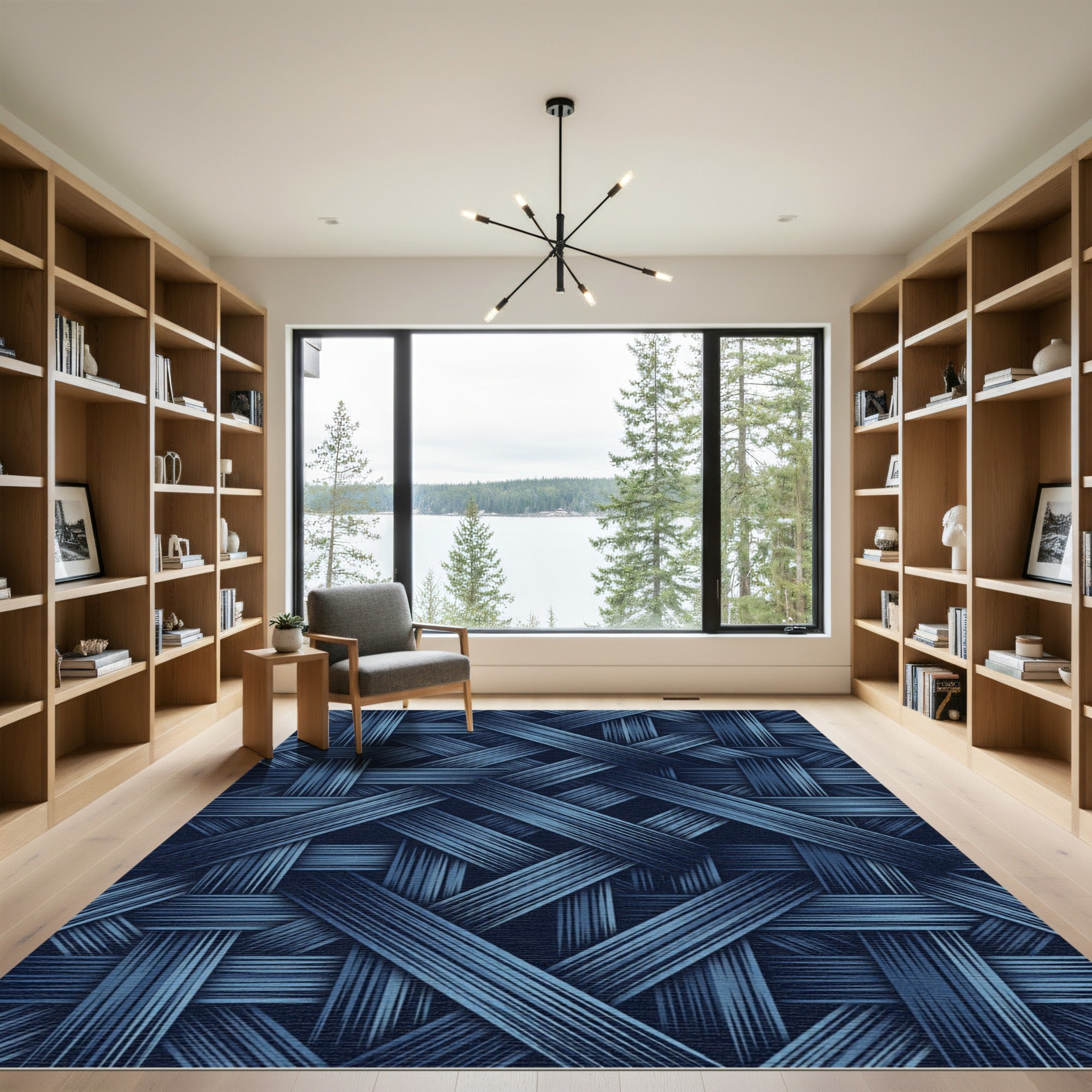 Deep Blue Woven Ribbon Texture Rug