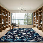 Nautical Pirate Skull Blue Ocean Art Rug