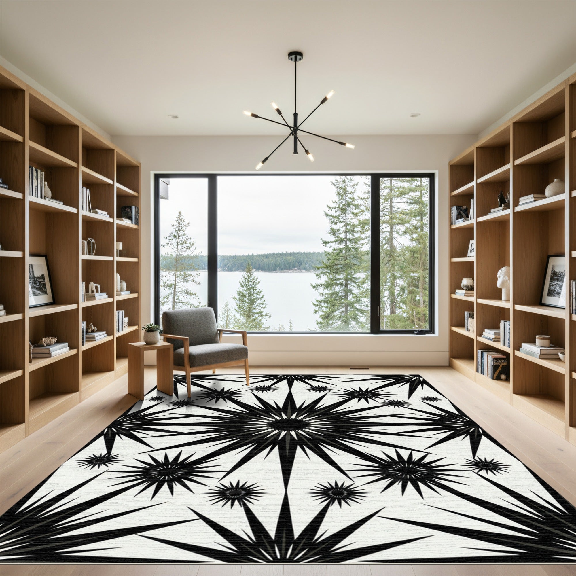 Monochrome Starburst Geometric Arrangement Rug