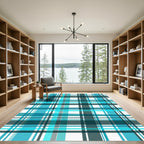 Modern Cyan and Teal Plaid Grid Rug
