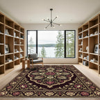 Elegant Burgundy Floral Symmetry Area Rug