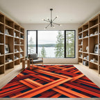 Geometric Intersecting Crimson Amber Linear Art Rug