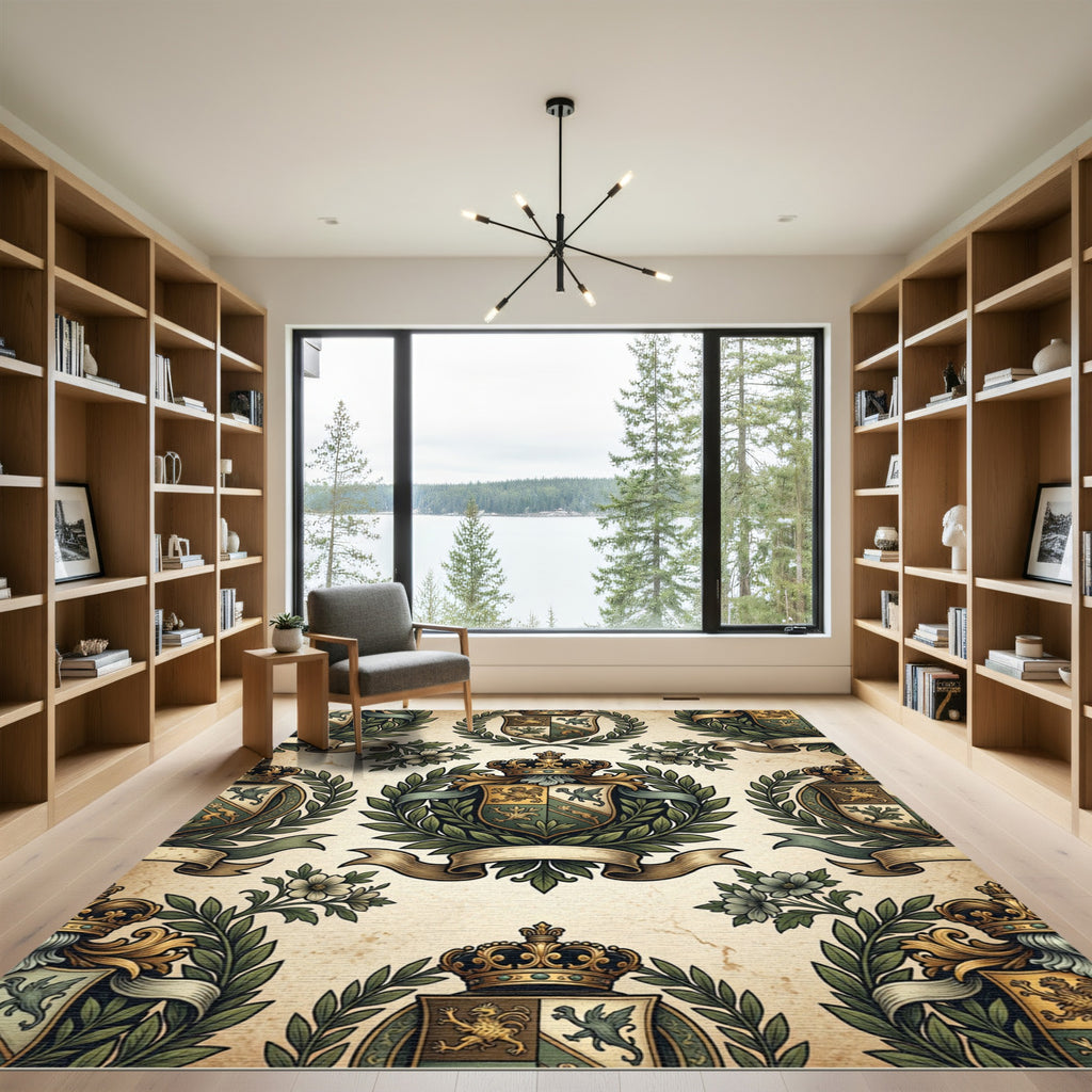 Royal Crest Heraldic Sage Olive Tapestry Rug