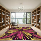 Radiant Gold and Fuchsia Feather Burst Rug