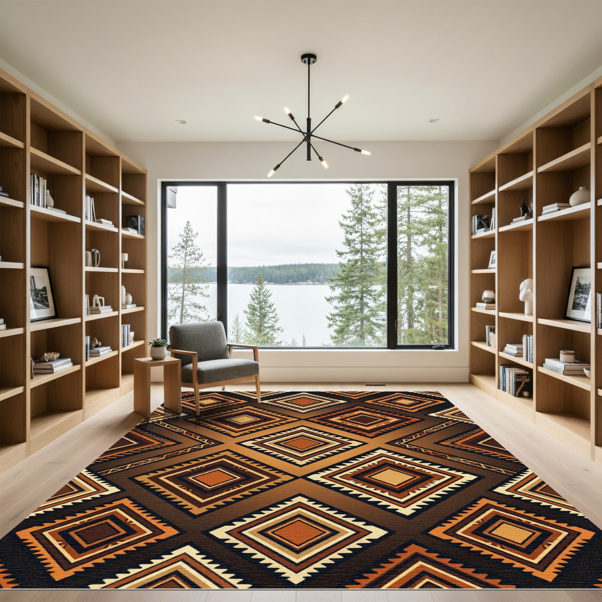 Earthy Geometric Brown Diamond Tile Rug