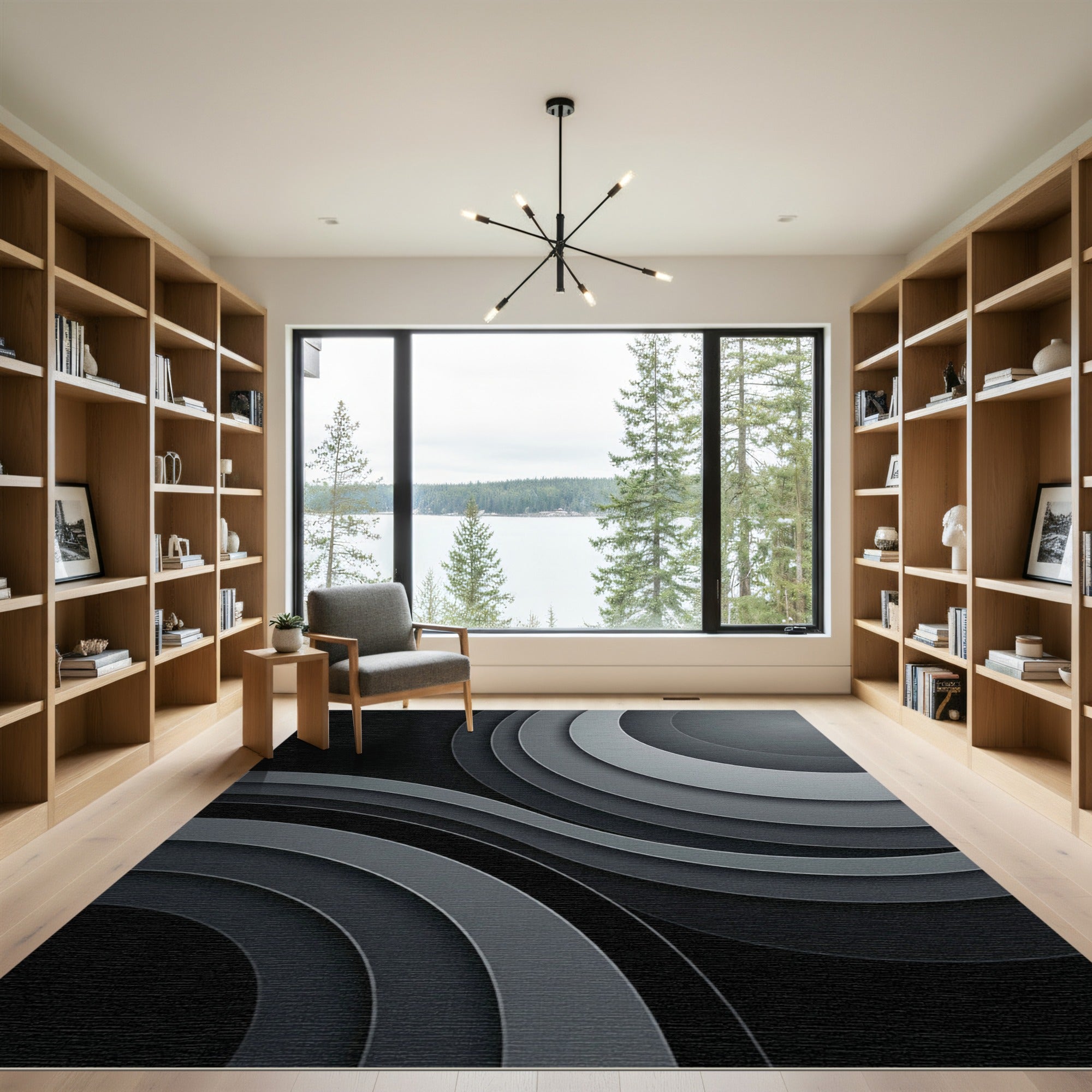 Monochromatic Swirls Layered Curves Rug
