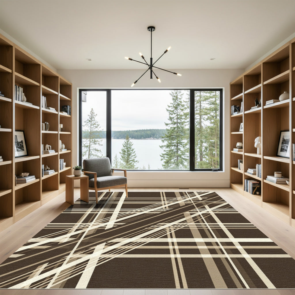 Brown Beige Intersecting Stripe Rug