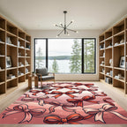 Whimsical Blush and Crimson Ribbon Garland Rug