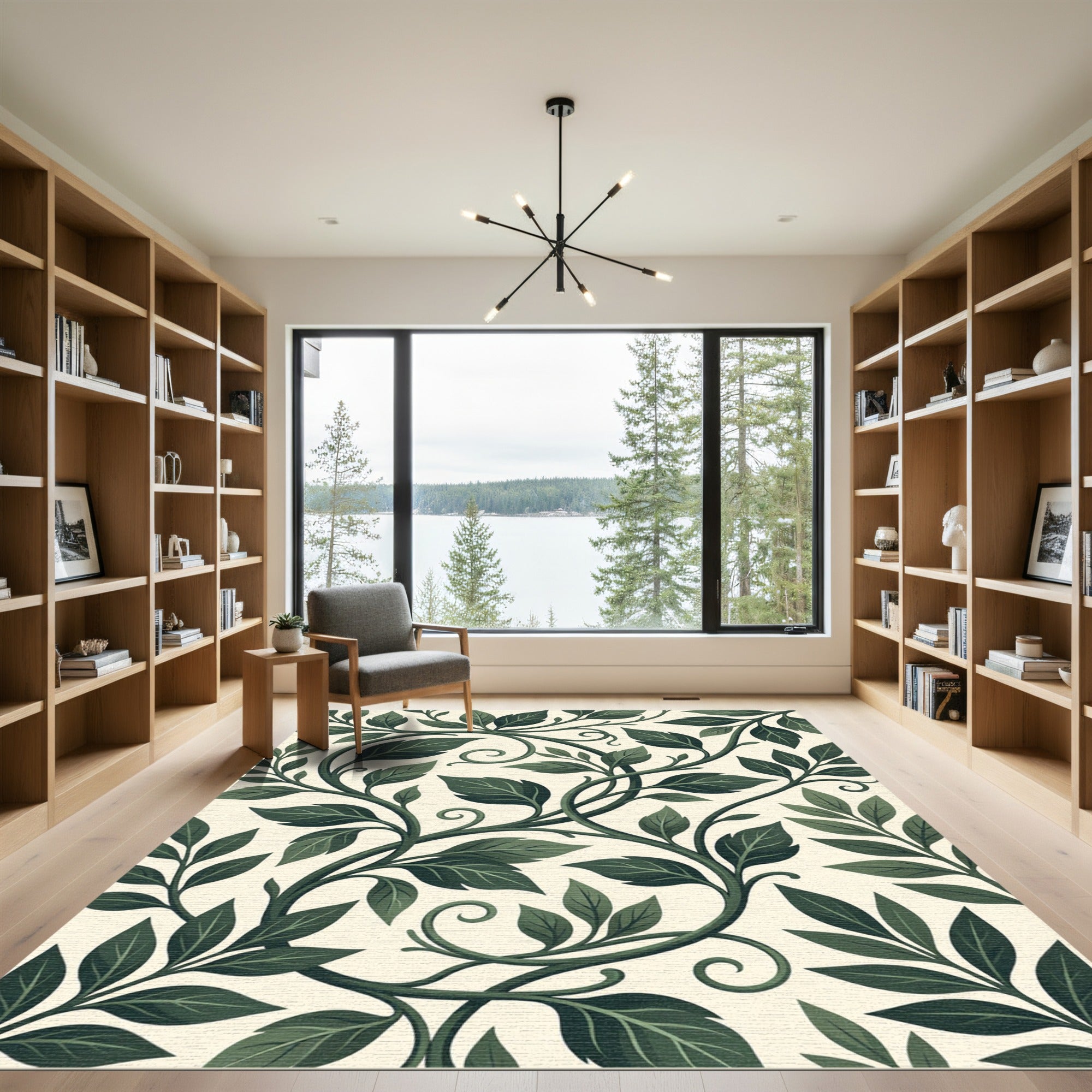 Lush Dark Green Botanical Vine Foliage Rug