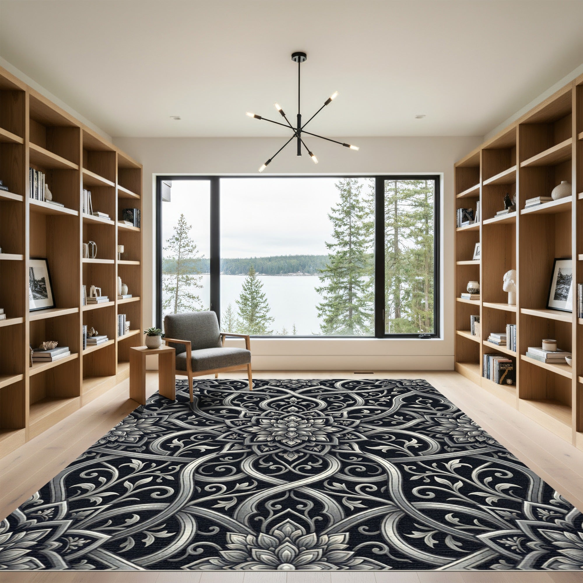 Intricate Silver Floral Arabesque Rug