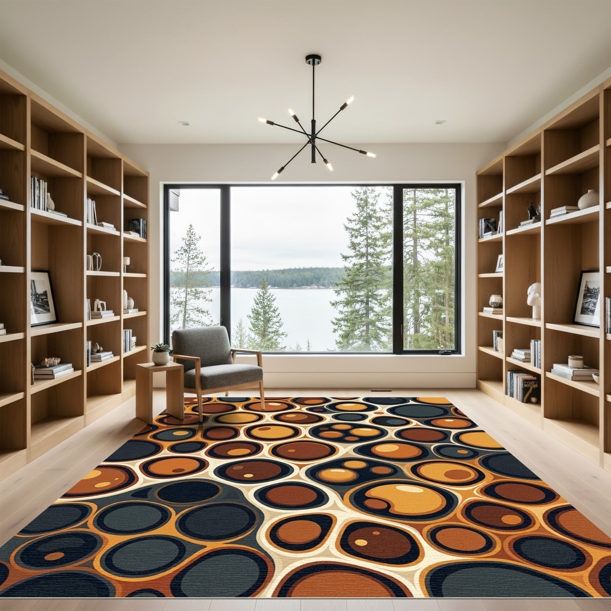 Abstract Amber Honeycomb Organic Spheres Rug