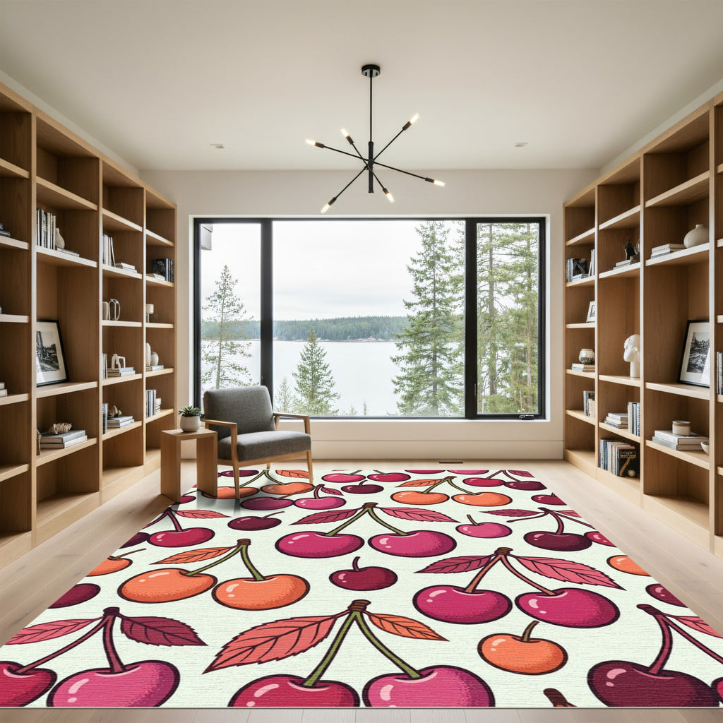 Vibrant Cherry Fruit Pattern Rug