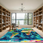 Vibrant Abstract Watercolor World Map Rug