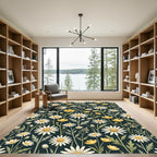Dainty White Daisy Meadow Watercolor Rug