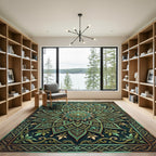 Ornate Emerald Floral Medallion Rug