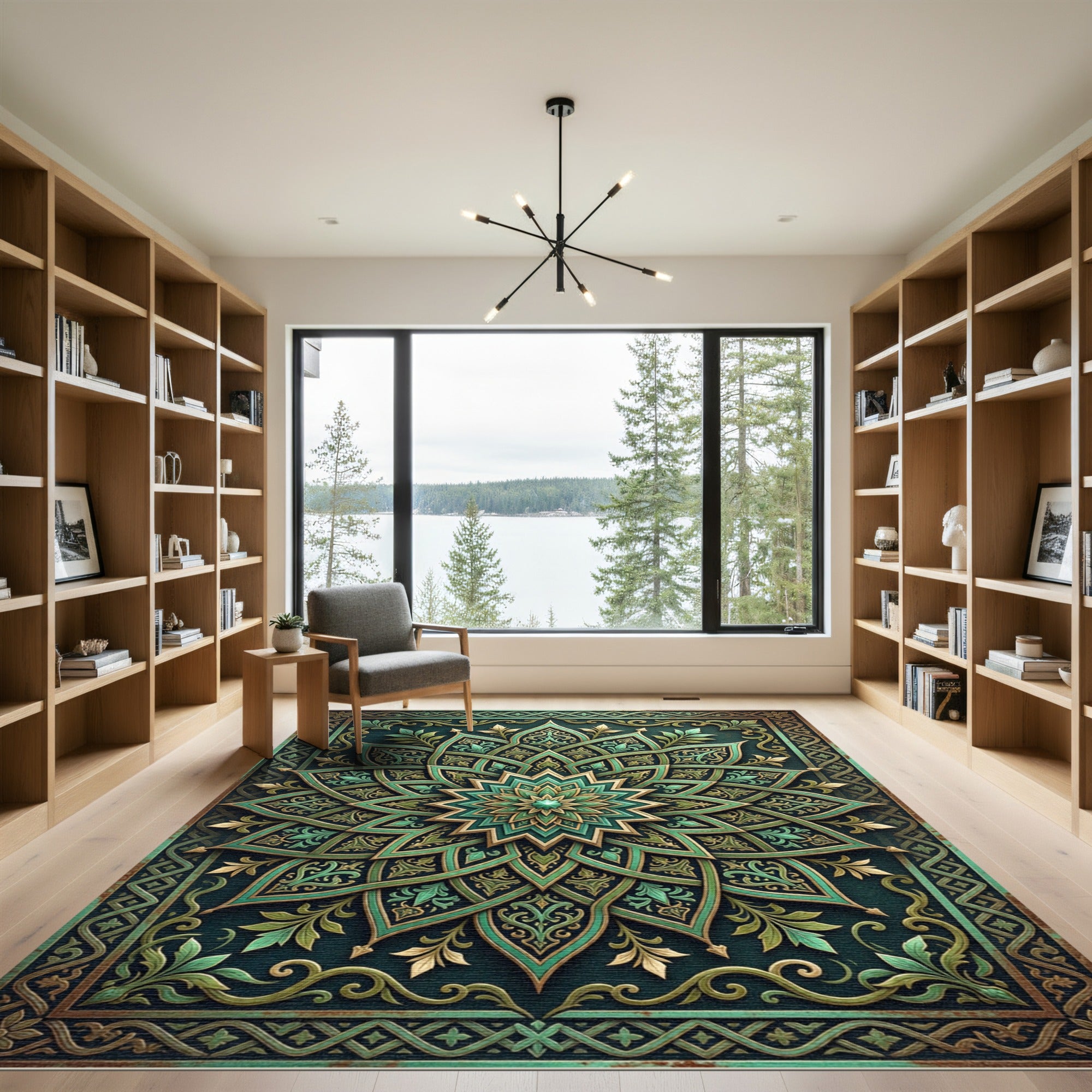Ornate Emerald Floral Medallion Rug