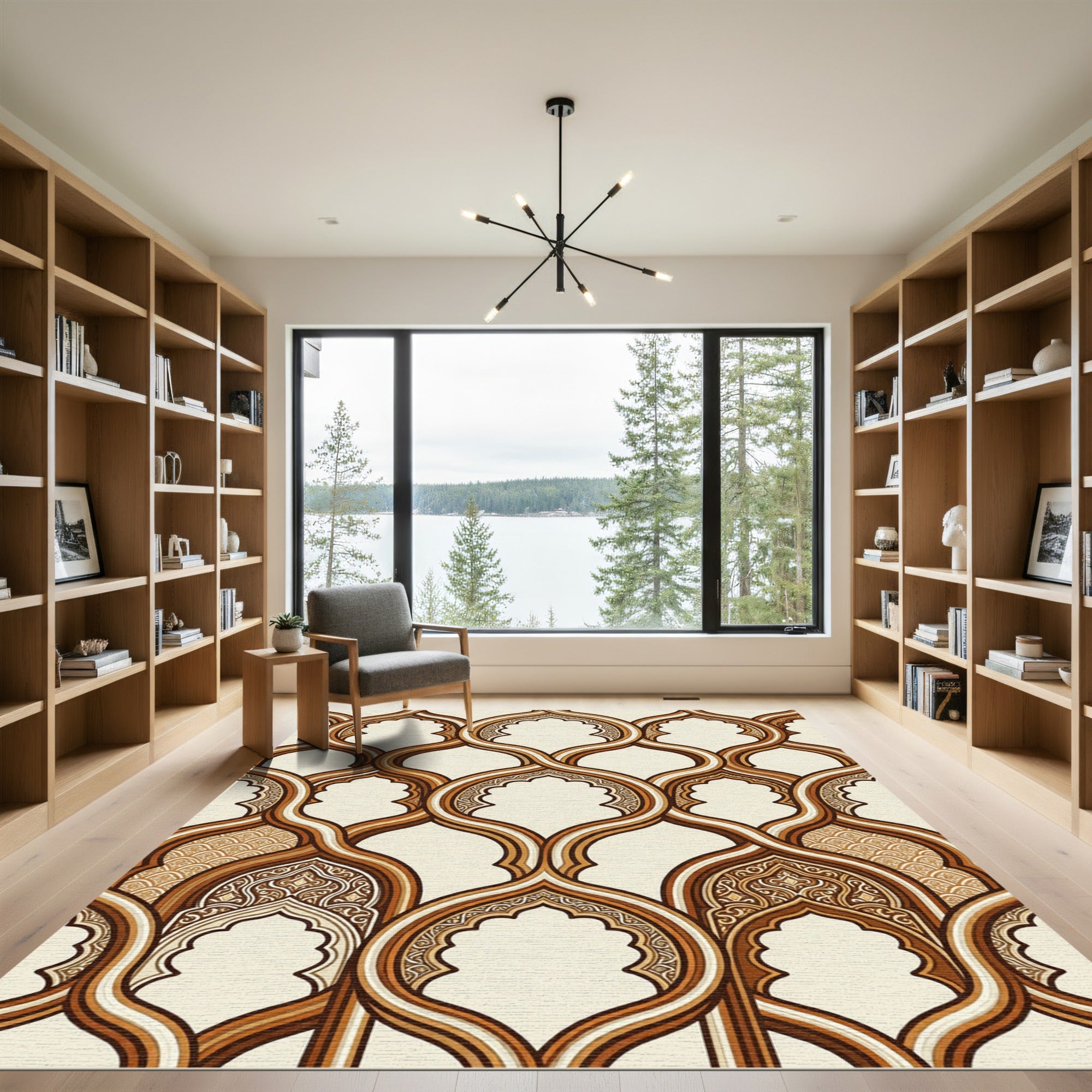 Elegant Golden Interlocking Archway Geometric Rug