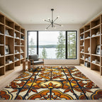 Rustic Ochre Floral Medallion Tile Rug