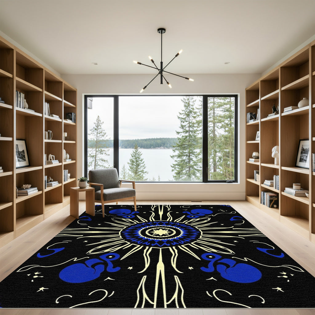 Black Sunburst Blue Celestial Rug