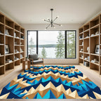 Geometric Blue and Gold Jagged Peak Rug