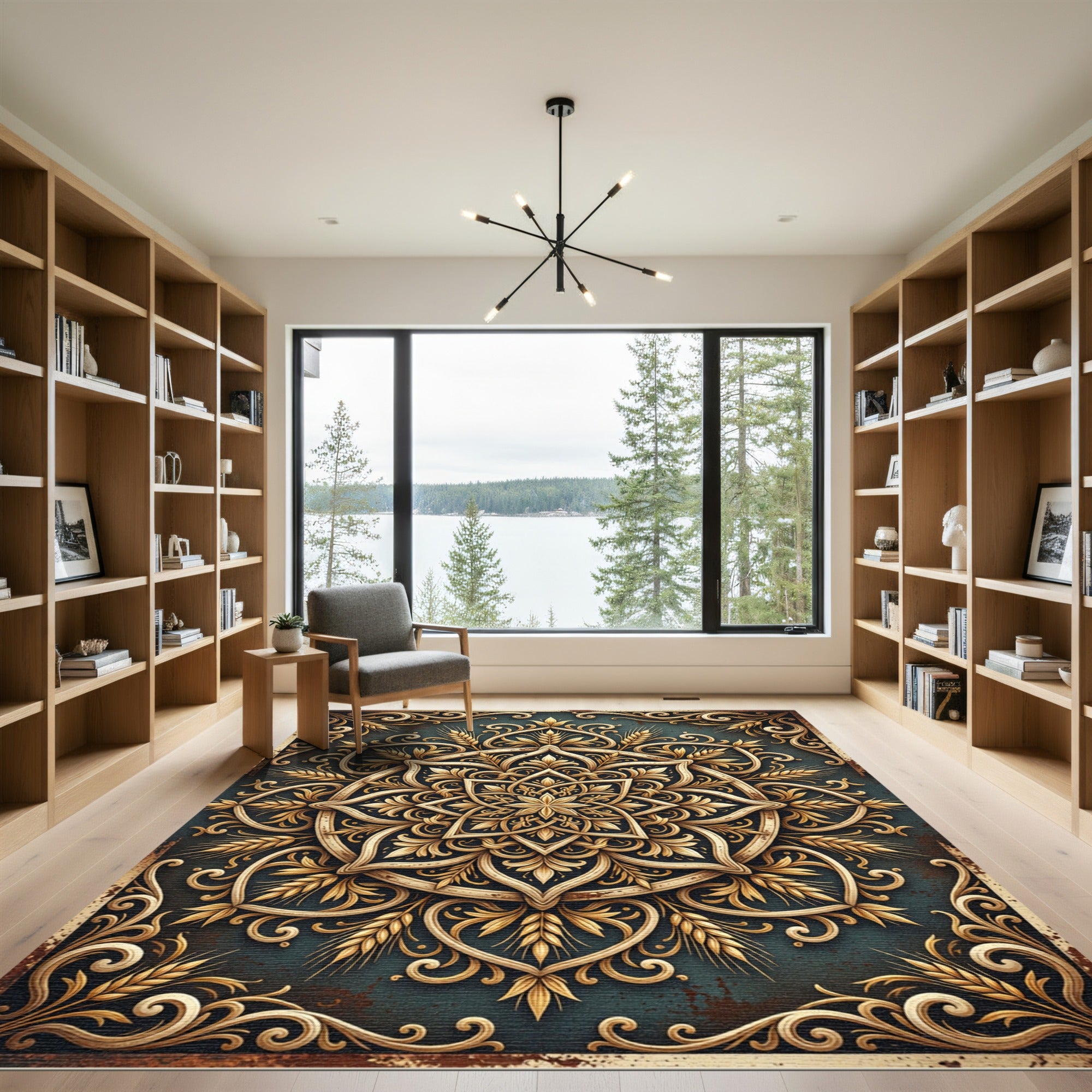 Golden Wheat Filigree Circular Medallion Rug