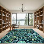 Deep Teal Ocean Scrollwork Laminate Rug