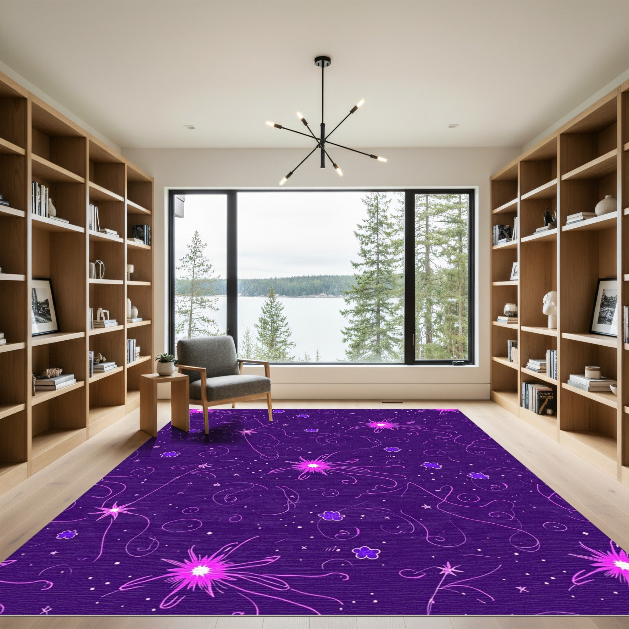Purple Pink Starburst Floral Swirls Rug