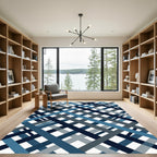 Modern Navy Blue Abstract Intersecting Plaid Rug
