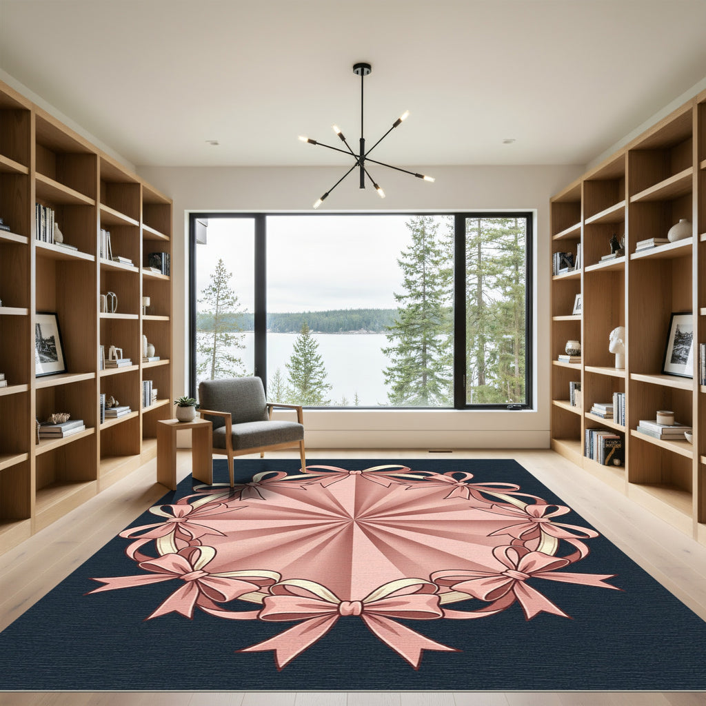 Blush Pink Bow Ribbon Circular Medallion Rug