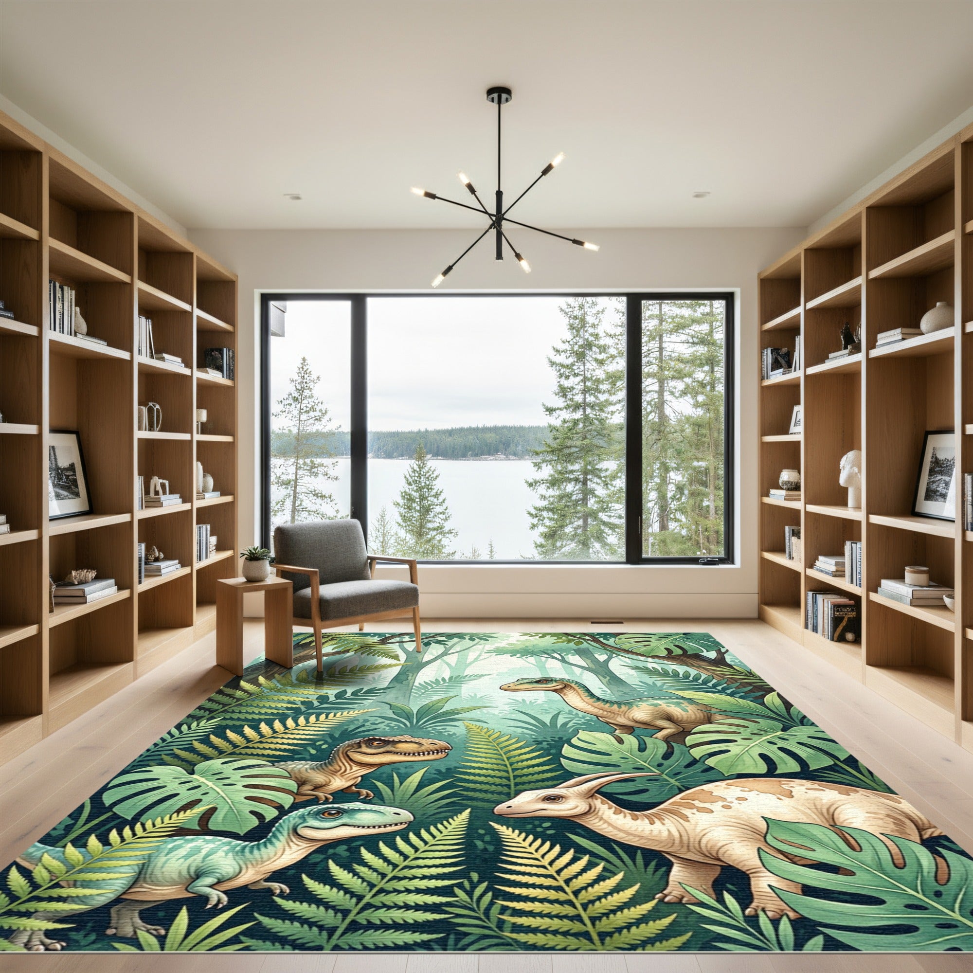 Prehistoric Tropical Dinosaur Jungle Foliage Rug