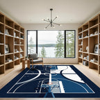 Minimalist Blue Abstract Basketball Court Rug