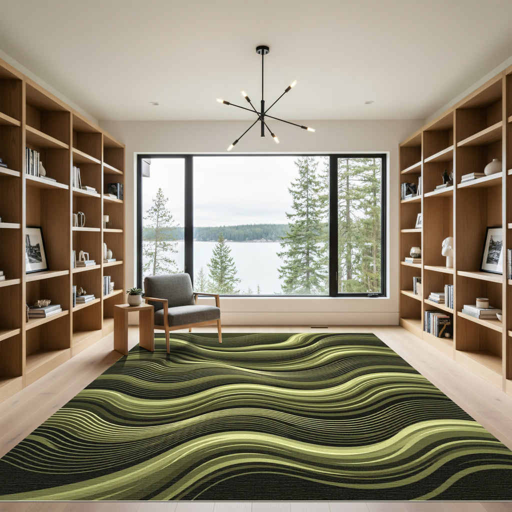 Olive Green Layered Stripe Rug