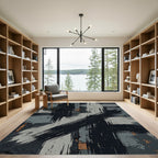 Bold Charcoal Abstract Brush Stroke Rug