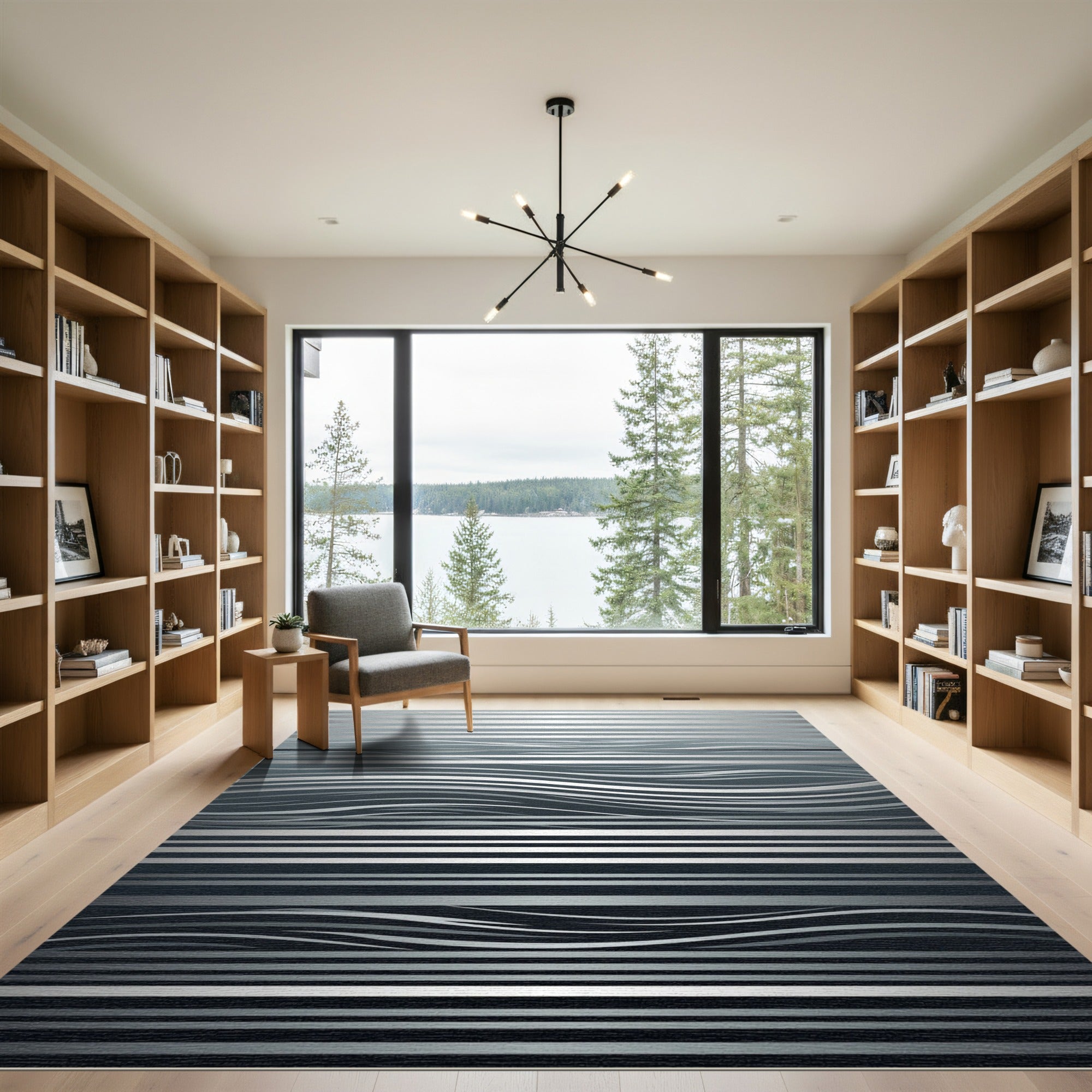 Silver Metallic Wavy Stripe Composition Rug