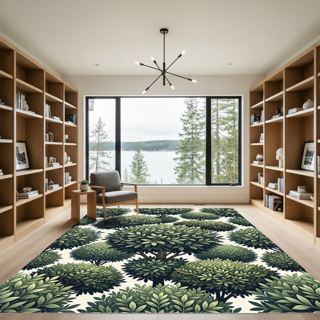 Lush Green Botanical Forest Canopy Rug