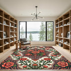 Ornate Damask Coral Rose Medallion Rug