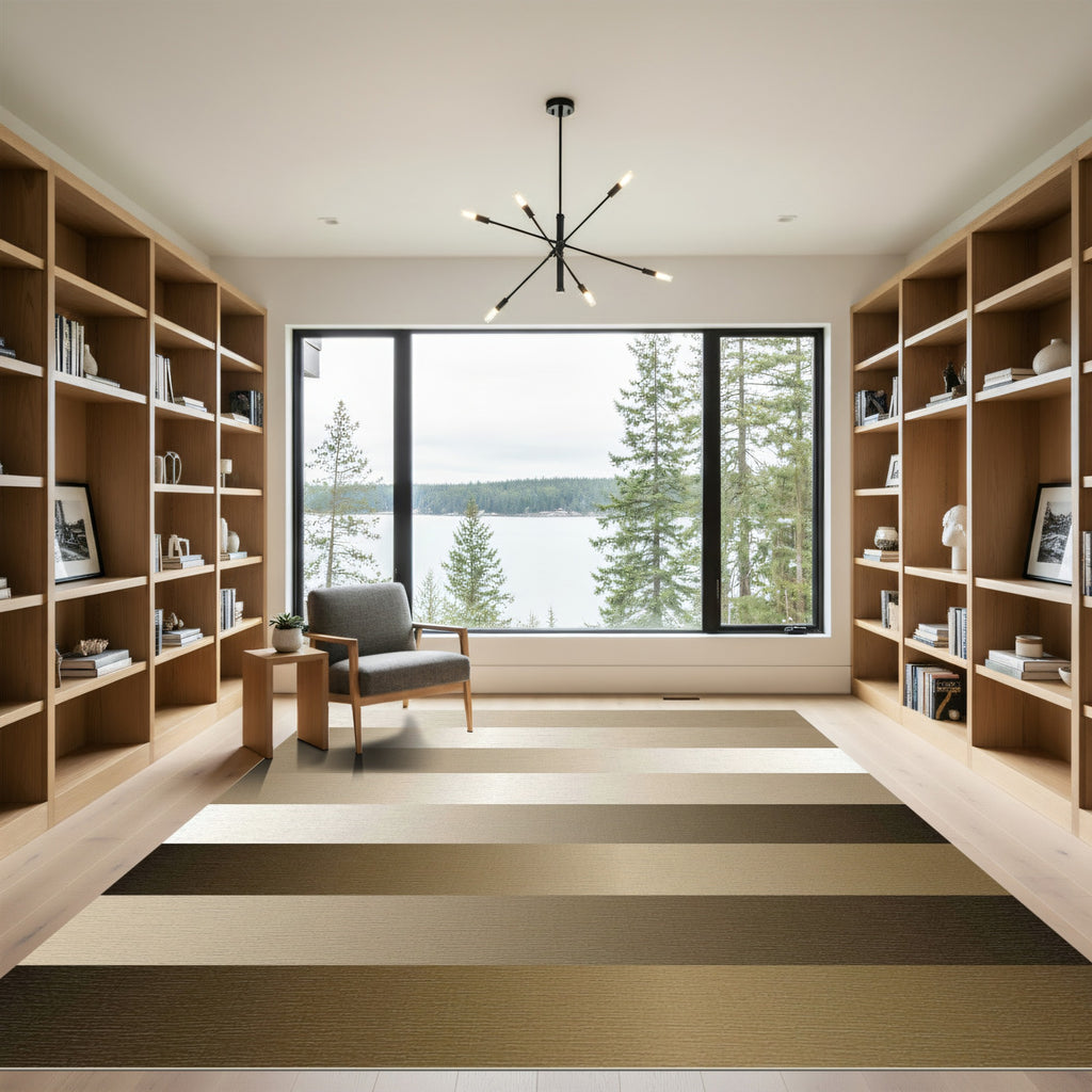 Champagne Beige Horizontal Gradient Stripes Rug